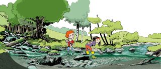 Illustration: des enfants au bord de la rivière