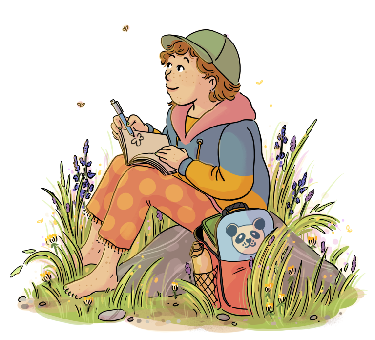 Un enfant avec son journal de la nature