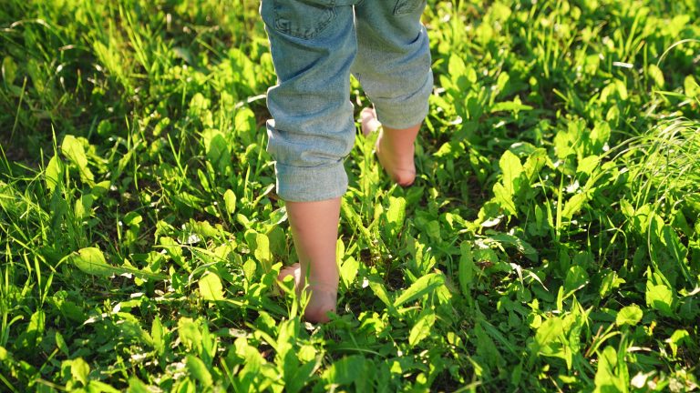 A piedi nudi in un prato