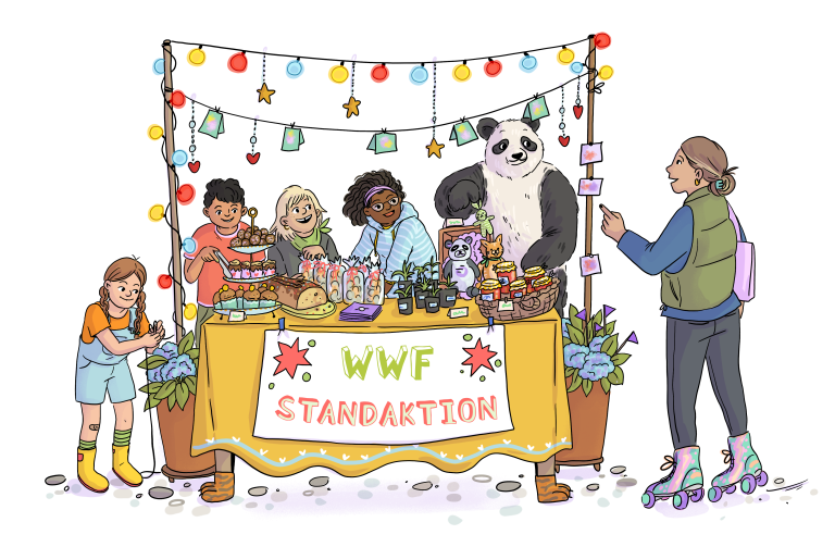 Panda an einer Standaktion